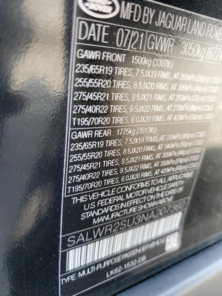 2022 Land Rover Range Rover Sport Hse Silver Edition VIN: SALWR2SU3NA207360 Lot: 59811675