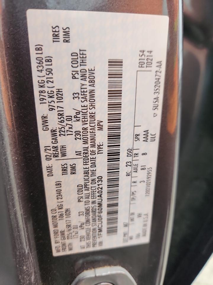 2021 Ford Escape S VIN: 1FMCU0F60MUA02130 Lot: 62721965