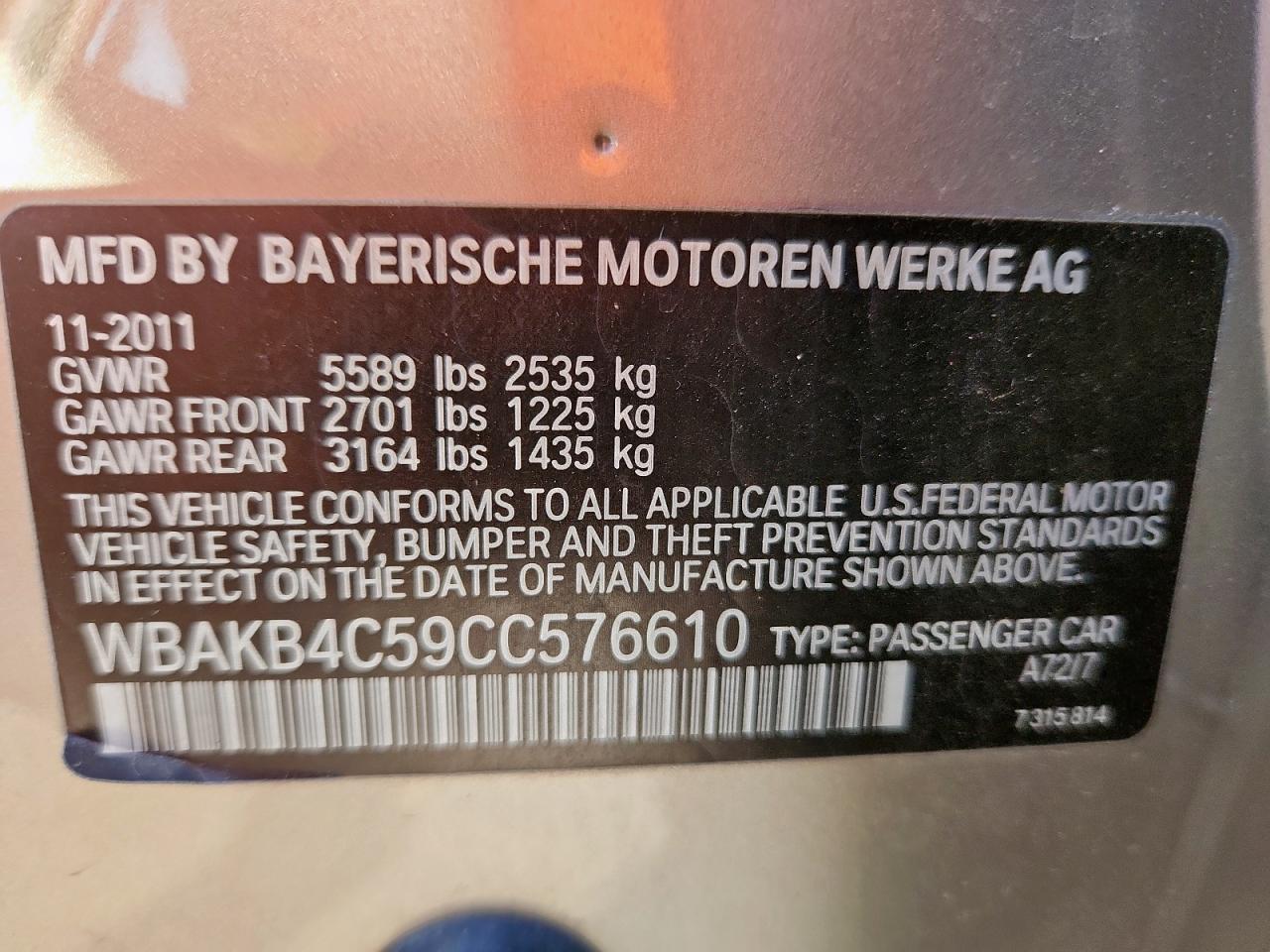 2012 BMW 740 Li VIN: WBAKB4C59CC576610 Lot: 62762465
