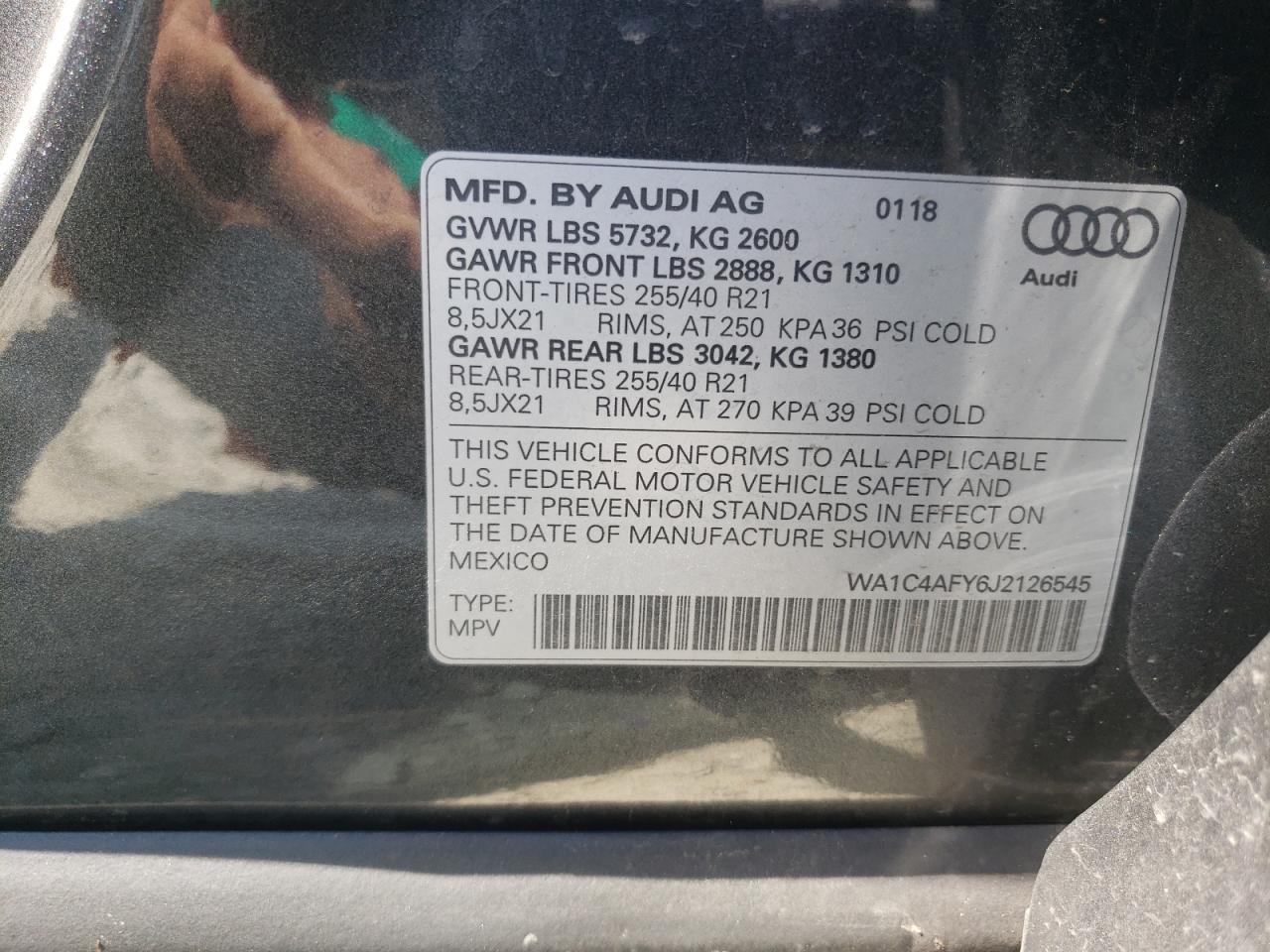 2018 Audi Sq5 Prestige VIN: WA1C4AFY6J2126545 Lot: 62265185