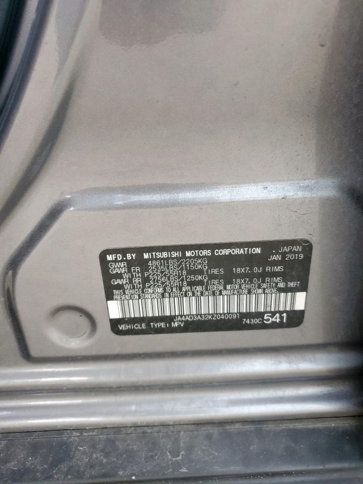 2019 Mitsubishi Outlander Se VIN: JA4AD3A32KZ040091 Lot: 62384835
