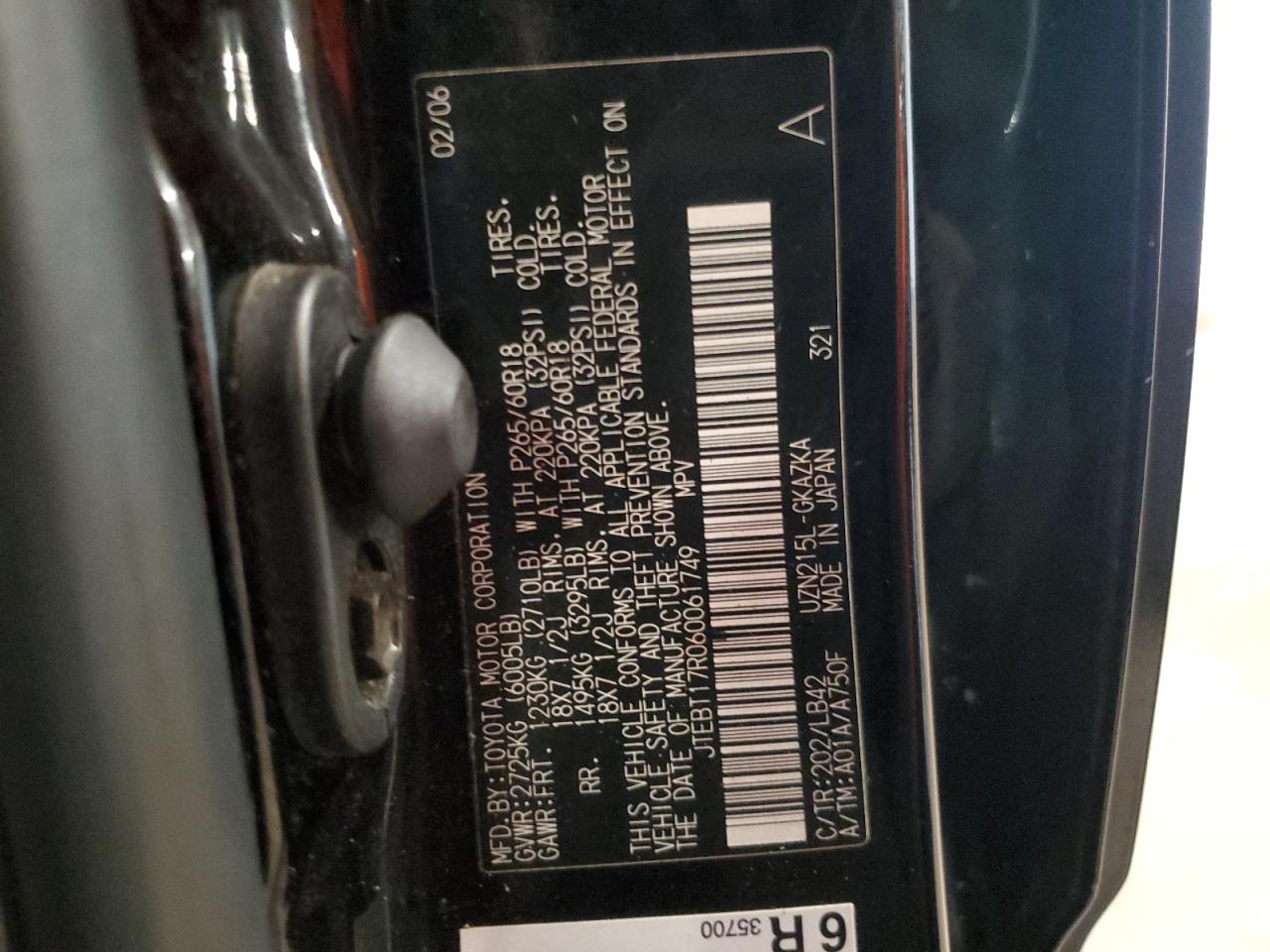 2006 Toyota 4Runner Limited VIN: JTEBT17R060061749 Lot: 60702525