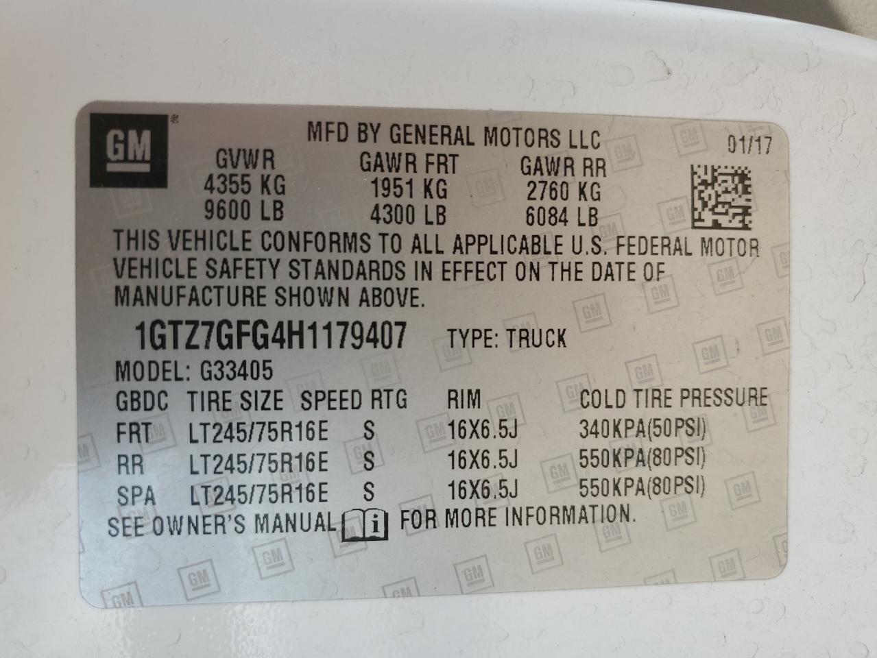 2017 GMC Savana G3500 VIN: 1GTZ7GFG4H1179407 Lot: 60160765