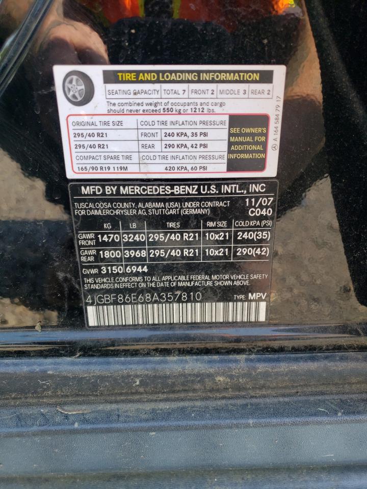 2008 Mercedes-Benz Gl 550 4Matic VIN: 4JGBF86E68A357810 Lot: 61969845