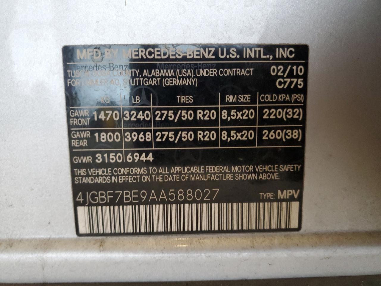 2010 Mercedes-Benz Gl 450 4Matic VIN: 4JGBF7BE9AA588027 Lot: 62220055