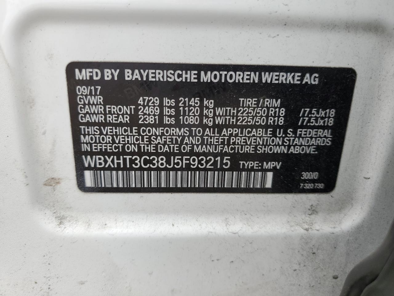 2018 BMW X1 xDrive28I VIN: WBXHT3C38J5F93215 Lot: 61880035