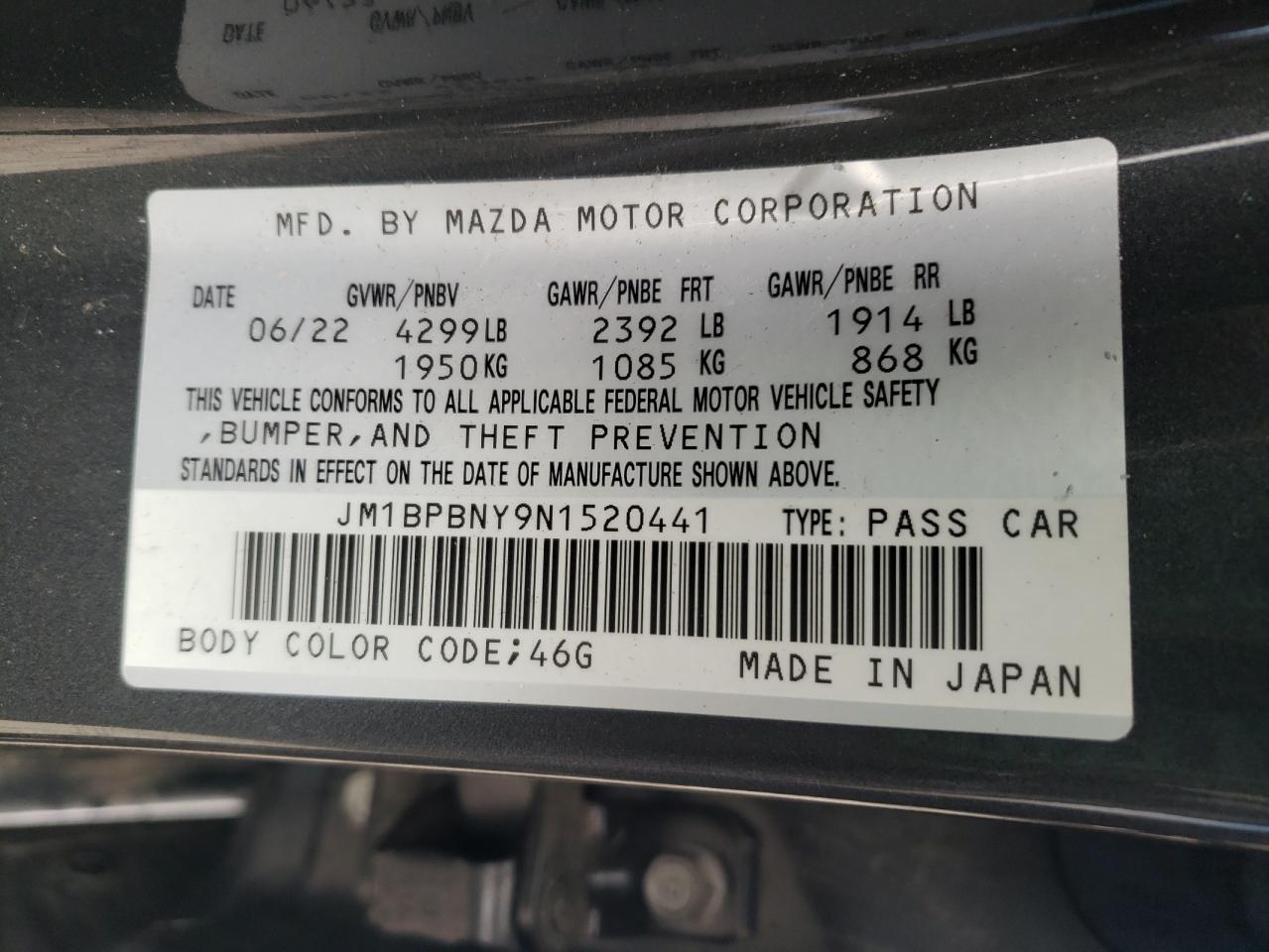 2022 Mazda 3 Premium Plus VIN: JM1BPBNY9N1520441 Lot: 59402465