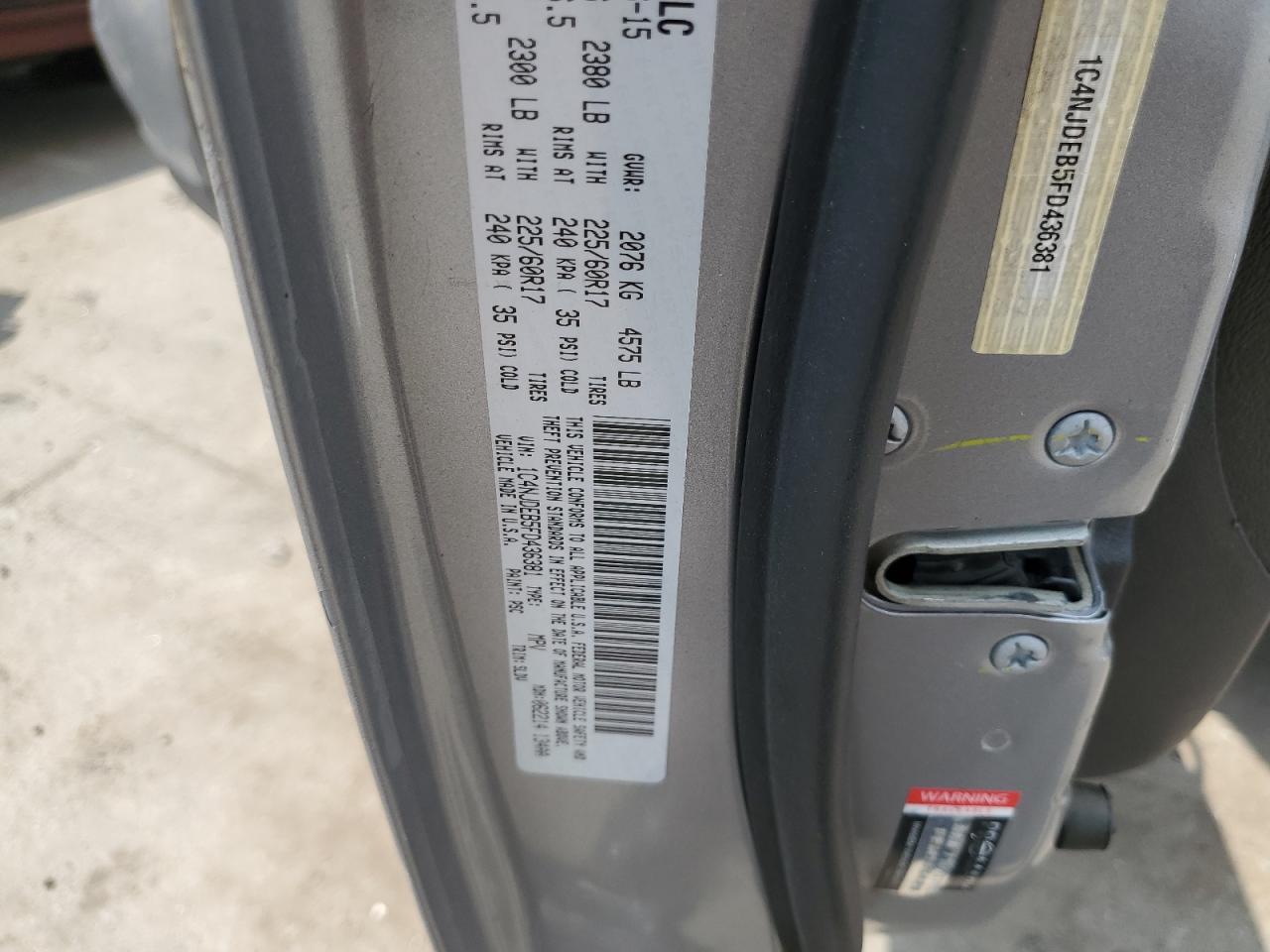 2015 Jeep Compass Latitude VIN: 1C4NJDEB5FD436381 Lot: 69841135