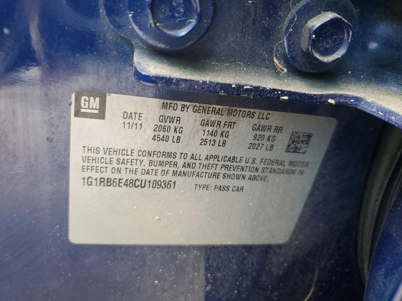 2012 Chevrolet Volt VIN: 1G1RB6E48CU109361 Lot: 62055345