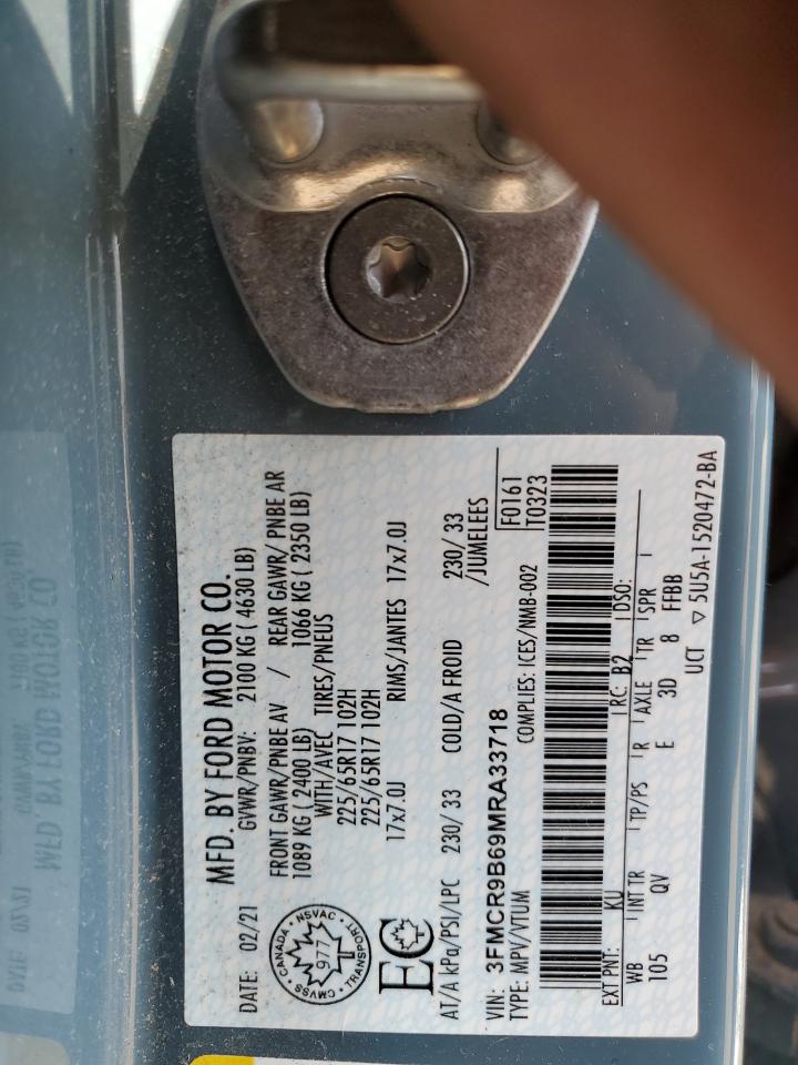 2021 Ford Bronco Sport Big Bend VIN: 3FMCR9B69MRA33718 Lot: 59224335