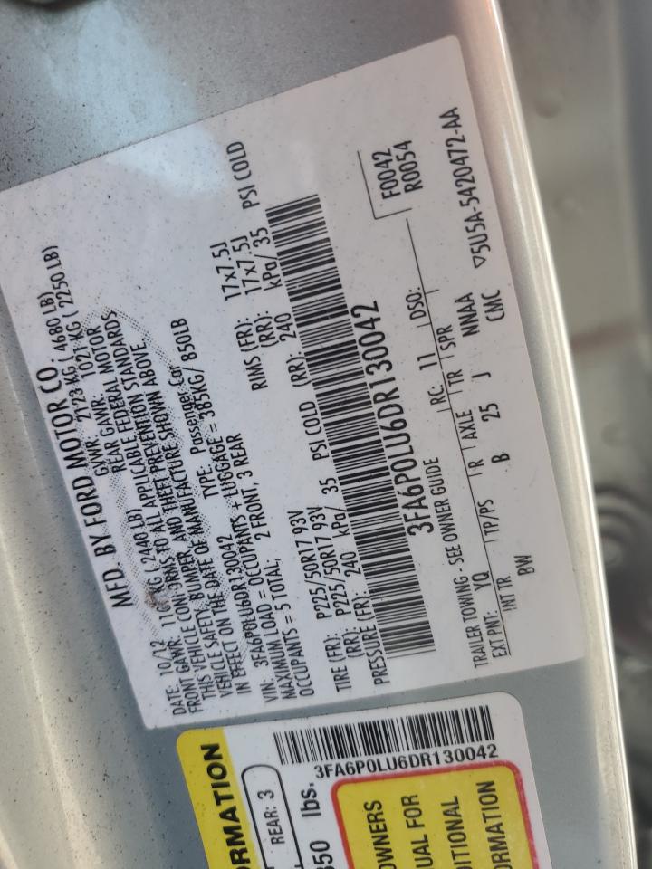2013 Ford Fusion Se Hybrid VIN: 3FA6P0LU6DR130042 Lot: 65200355