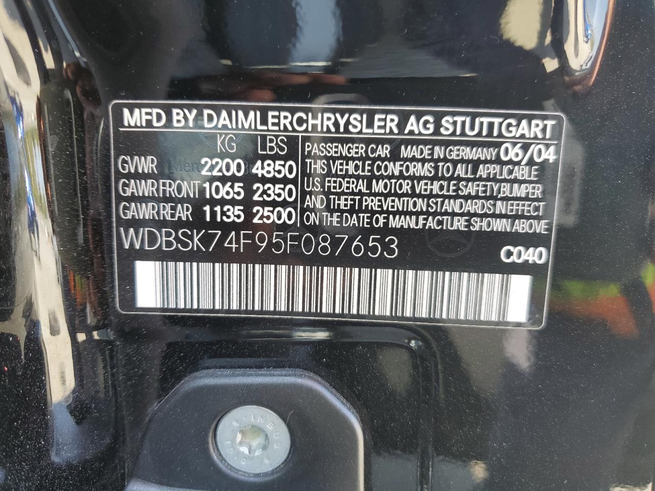 2005 Mercedes-Benz Sl 55 Amg VIN: WDBSK74F95F087653 Lot: 62196015