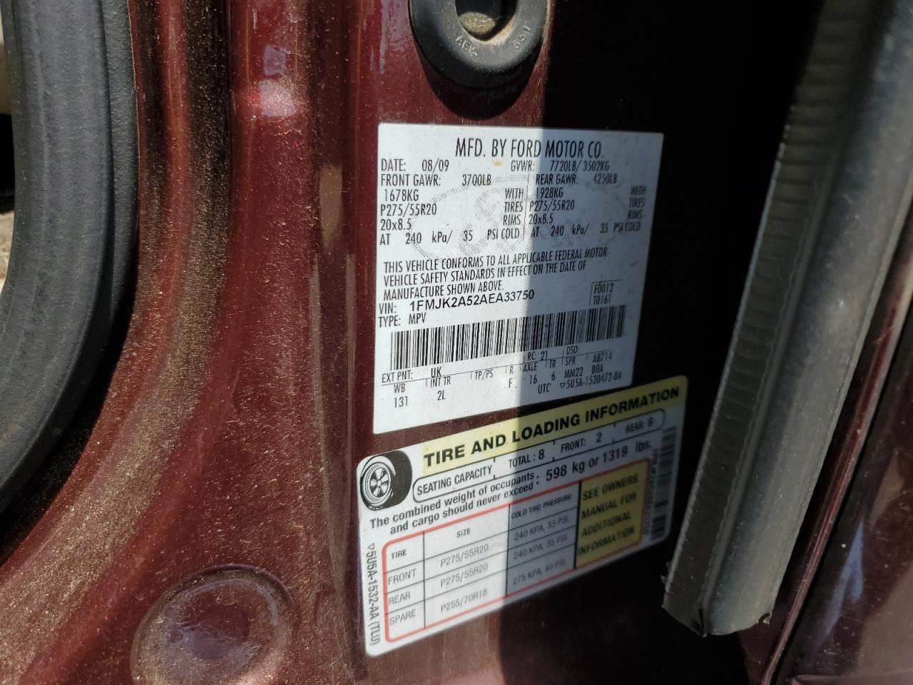 2010 Ford Expedition El Limited VIN: 1FMJK2A52AEA33750 Lot: 59751925