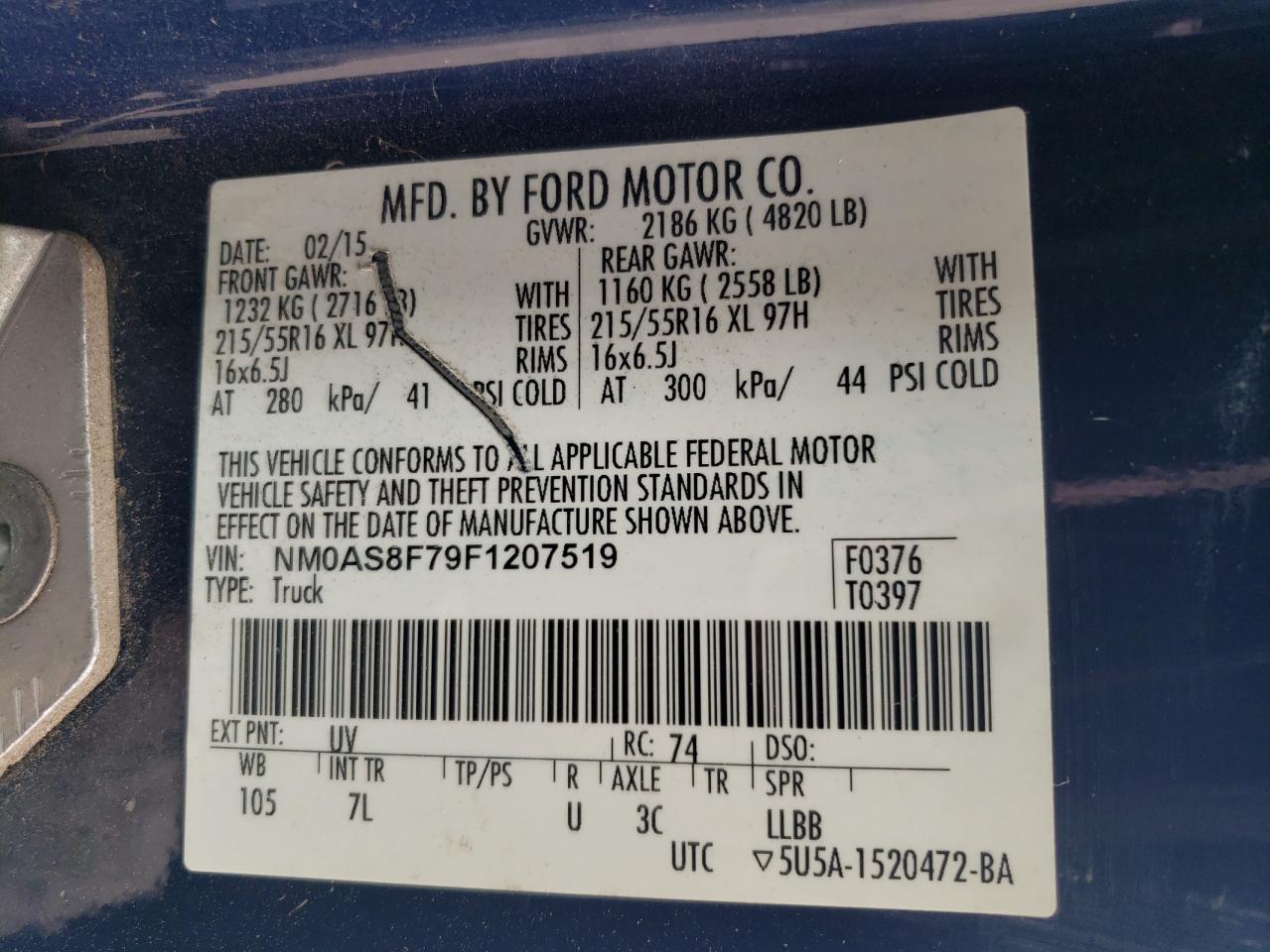 2015 Ford Transit Connect Xlt VIN: NM0AS8F79F1207519 Lot: 57679775