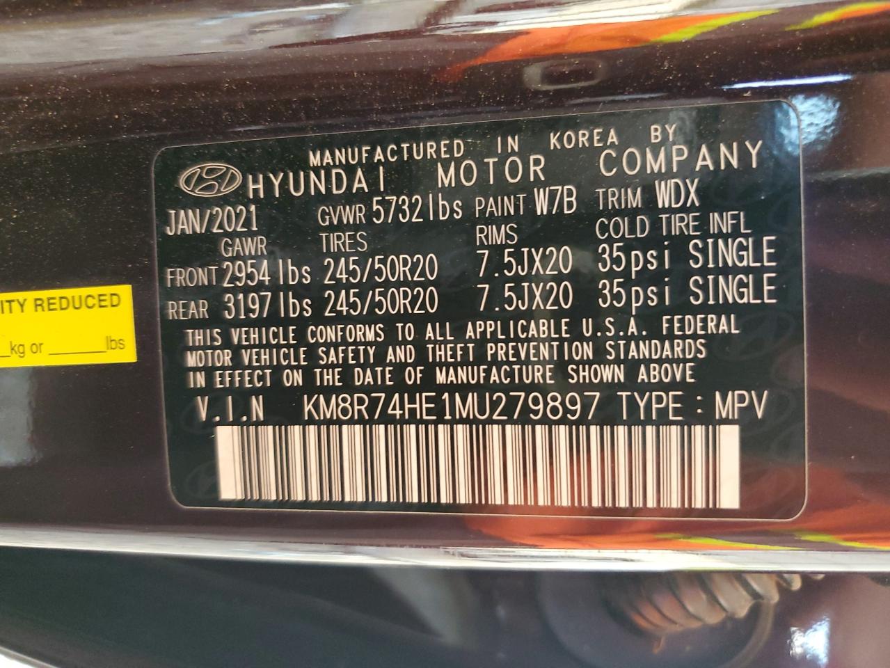 2021 Hyundai Palisade Calligraphy VIN: KM8R74HE1MU279897 Lot: 61725115