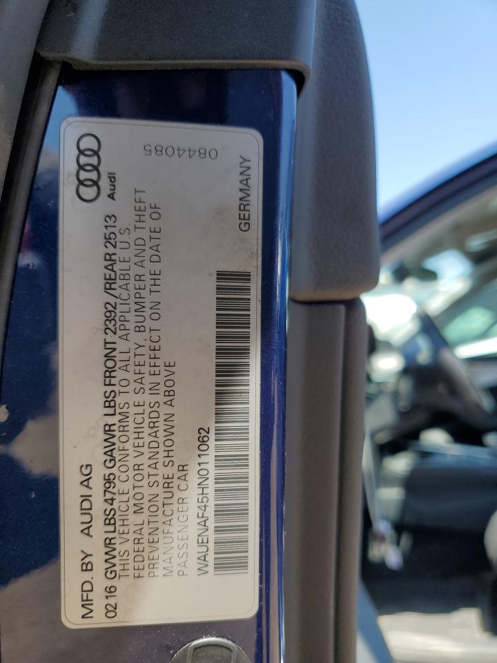 2017 Audi A4 Premium Plus VIN: WAUENAF45HN011062 Lot: 61795095