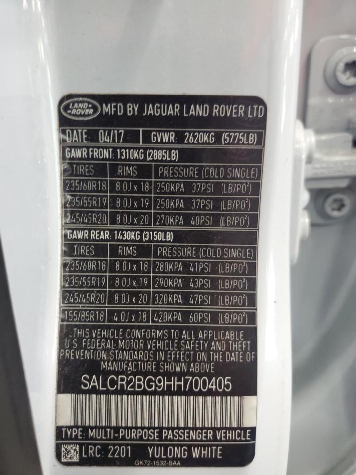 2017 Land Rover Discovery Sport Hse VIN: SALCR2BG9HH700405 Lot: 62142425