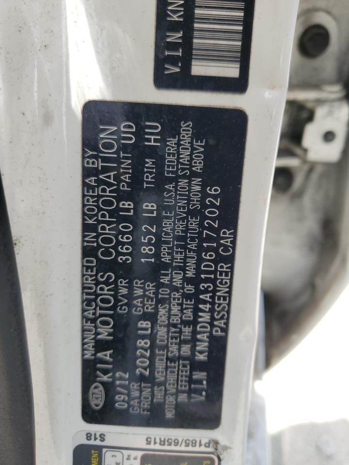 2013 Kia Rio Lx VIN: KNADM4A31D6172026 Lot: 58482515