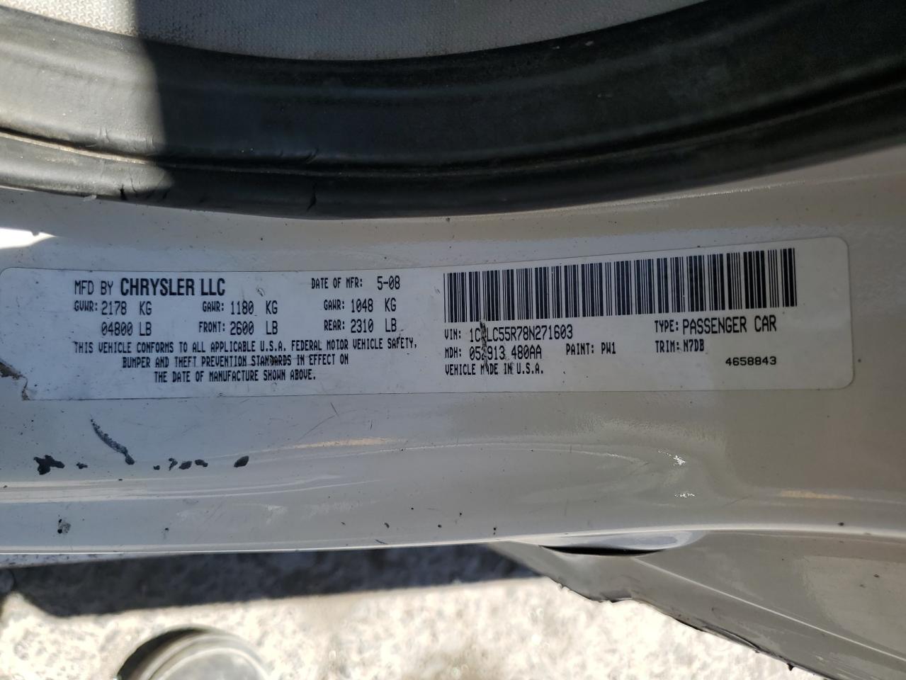 2008 Chrysler Sebring Touring VIN: 1C3LC55R78N271603 Lot: 61379975
