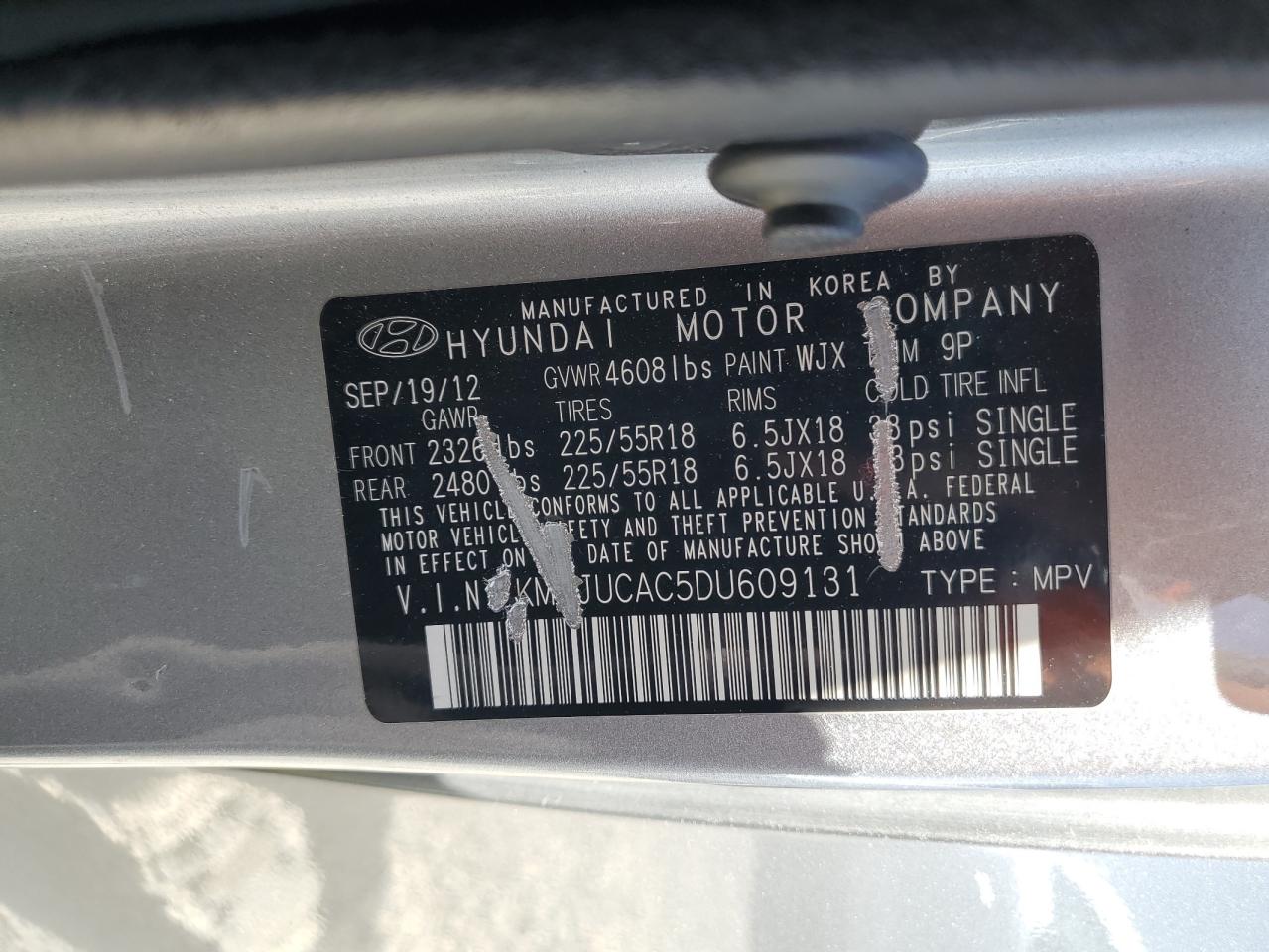 2013 Hyundai Tucson Gls VIN: KM8JUCAC5DU609131 Lot: 61047955