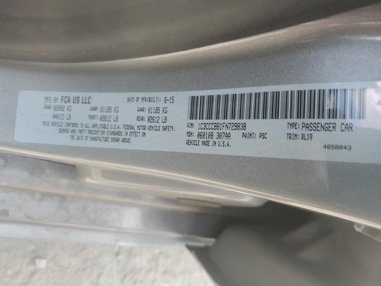 2015 Chrysler 200 S VIN: 1C3CCCBB1FN729838 Lot: 63112545
