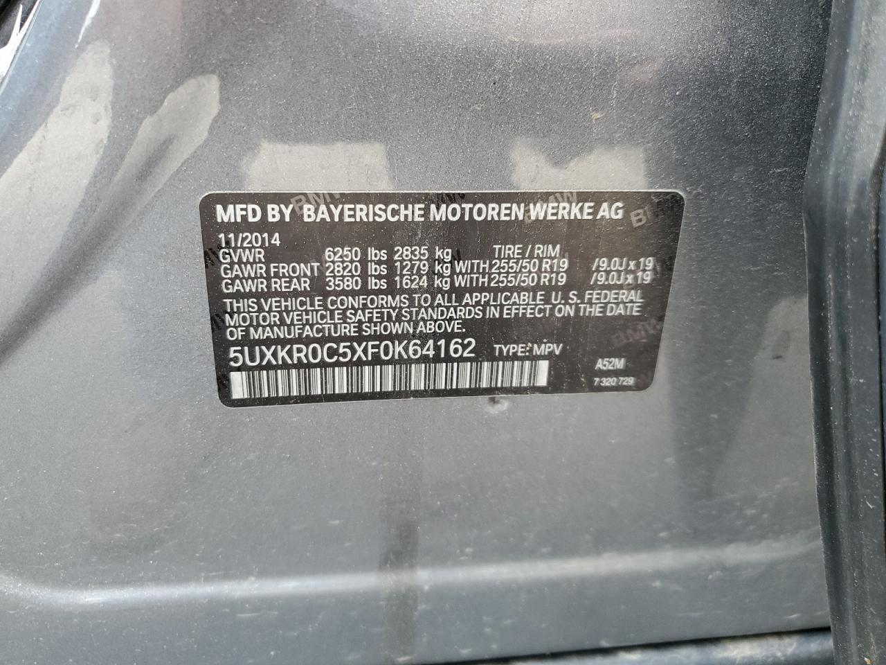 2015 BMW X5 xDrive35I VIN: 5UXKR0C5XF0K64162 Lot: 60889075