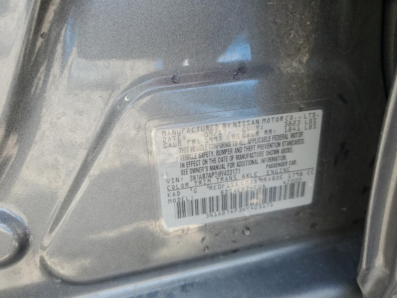 2017 Nissan Sentra S VIN: 3N1AB7AP3HY403171 Lot: 61850705