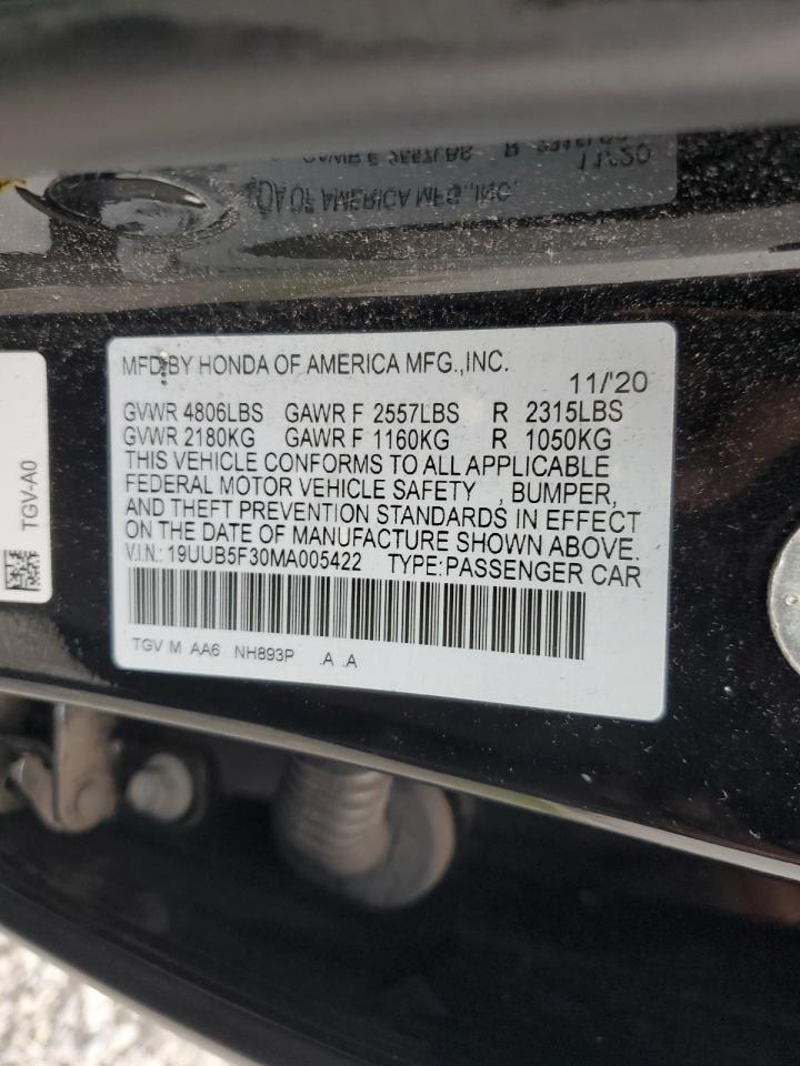 2021 Acura Tlx VIN: 19UUB5F30MA005422 Lot: 62510945