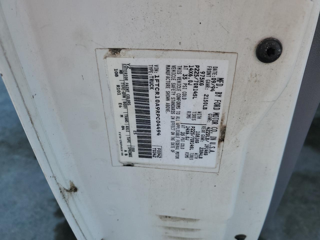 1994 Ford Ranger VIN: 1FTCR10A9RPC04494 Lot: 61871005
