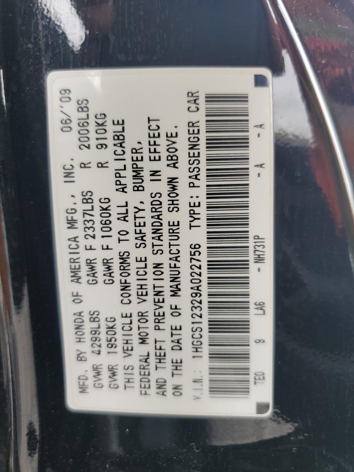 2009 Honda Accord Lx VIN: 1HGCS12329A022756 Lot: 61622005