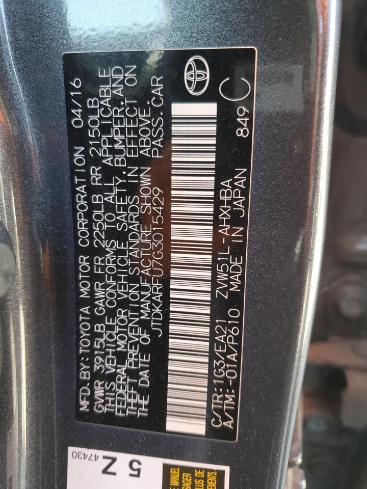 2016 Toyota Prius VIN: JTDKARFU7G3015429 Lot: 62428595