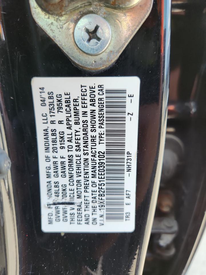 2014 Honda Civic Lx VIN: 19XFB2F51EE039102 Lot: 60688395