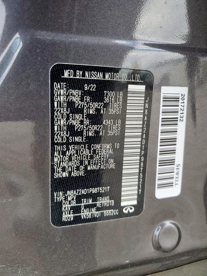 2023 Infiniti Qx80 Luxe VIN: JN8AZ2AD1P9875217 Lot: 62277025