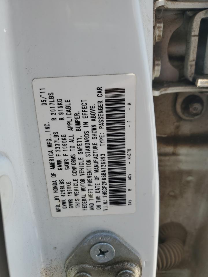 2011 Honda Accord Se VIN: 1HGCP2F68BA126993 Lot: 58605295