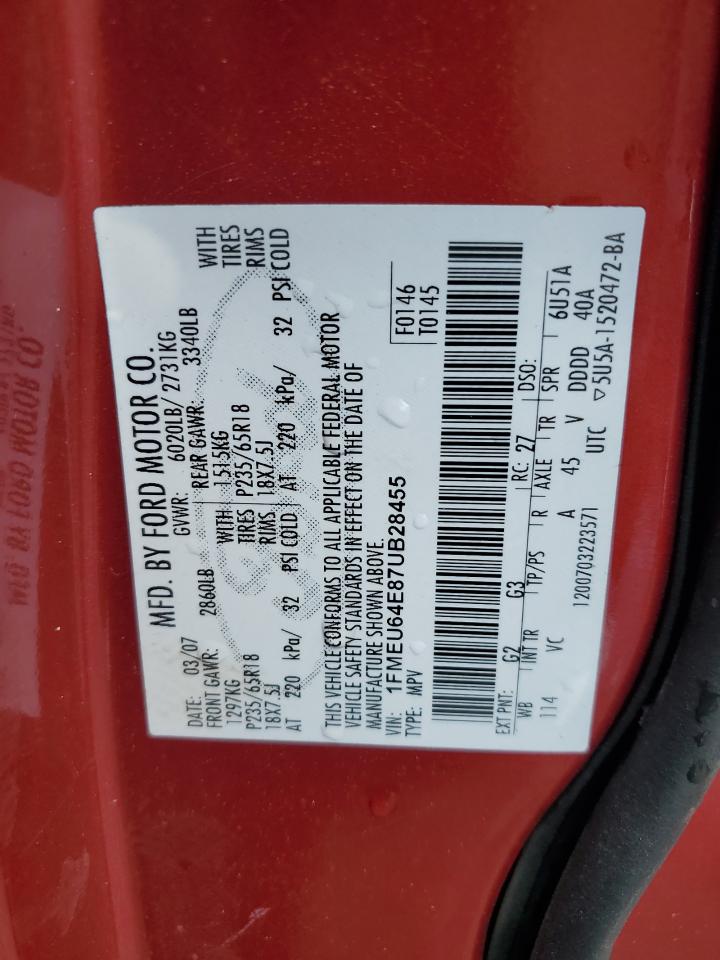 2007 Ford Explorer Eddie Bauer VIN: 1FMEU64E87UB28455 Lot: 59863075