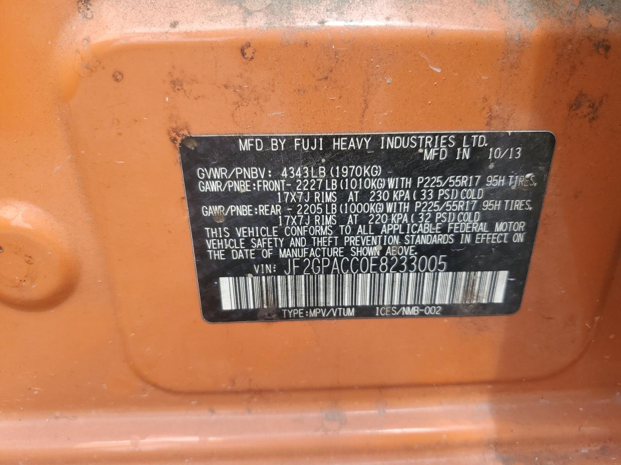 2014 Subaru Xv Crosstrek 2.0 Premium VIN: JF2GPACC0E8233005 Lot: 61091175