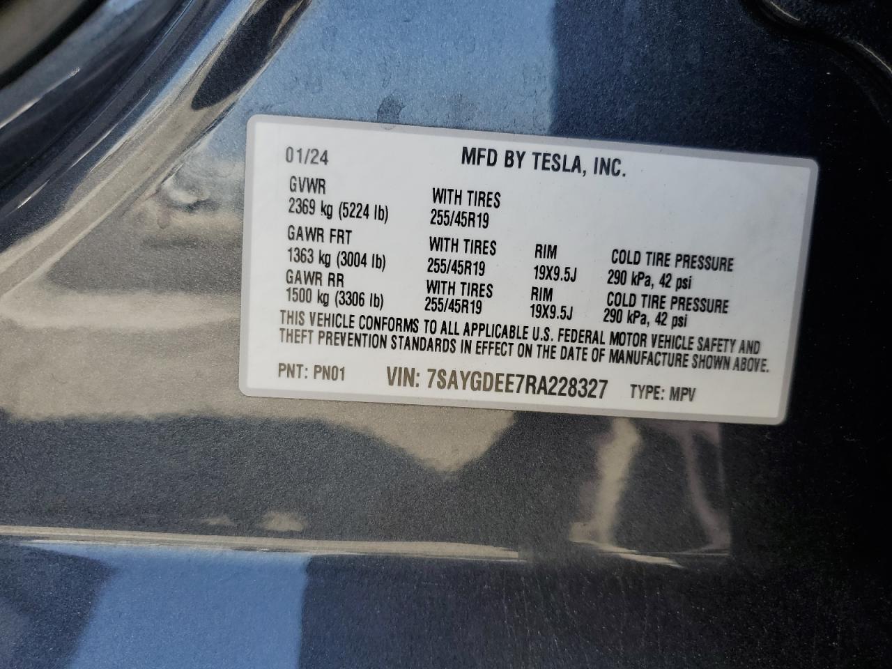 2024 Tesla Model Y VIN: 7SAYGDEE7RA228327 Lot: 60875175
