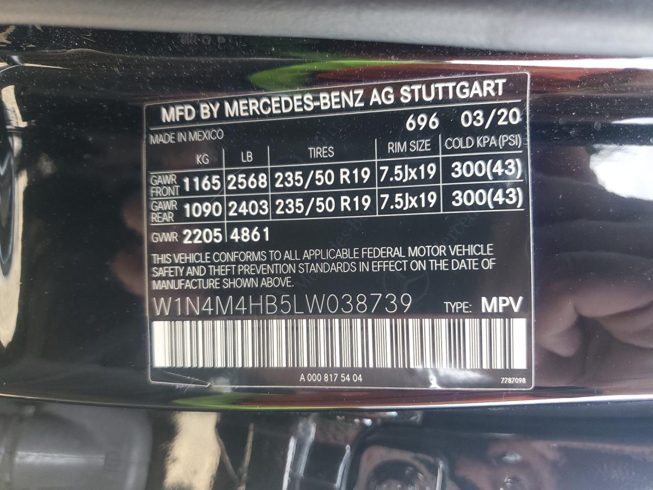 2020 Mercedes-Benz Glb 250 4Matic VIN: W1N4M4HB5LW038739 Lot: 58904565