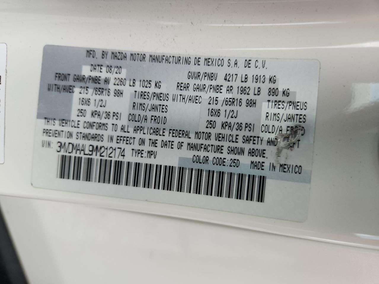 2021 Mazda Cx-30 VIN: 3MVDMAAL9MM212174 Lot: 60637625