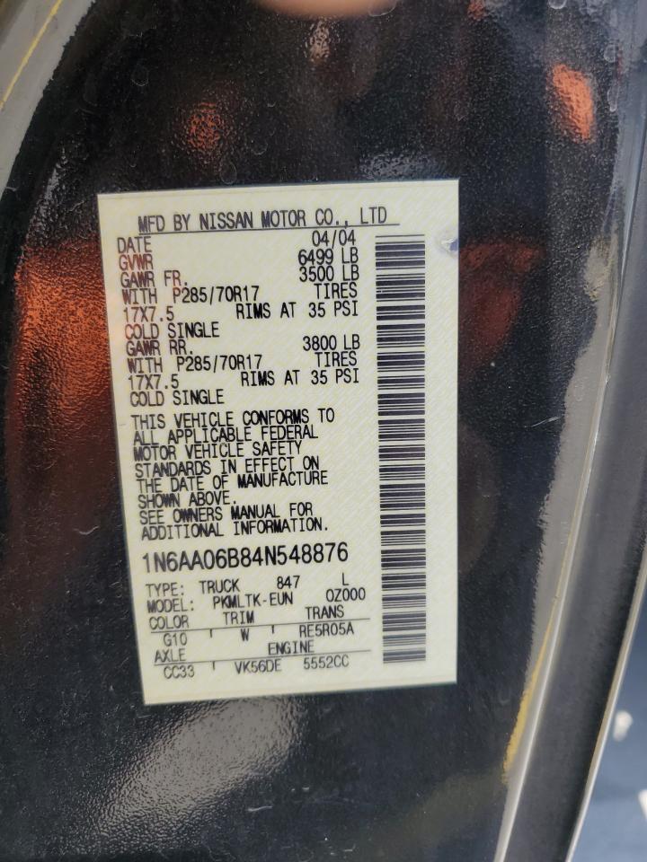 2004 Nissan Titan Xe VIN: 1N6AA06B84N548876 Lot: 60016925