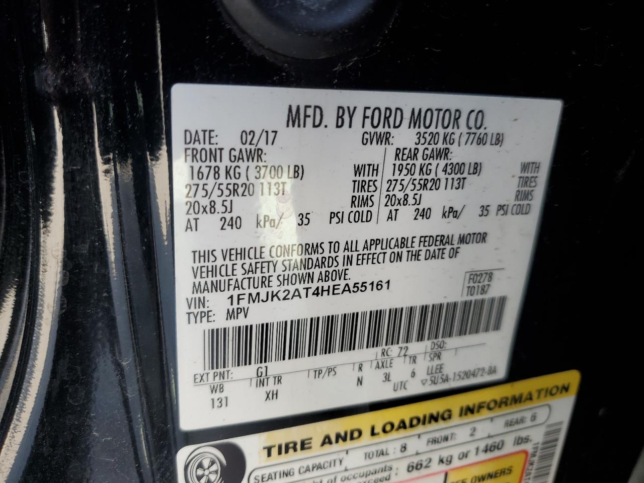 2017 Ford Expedition El Limited VIN: 1FMJK2AT4HEA55161 Lot: 62982615