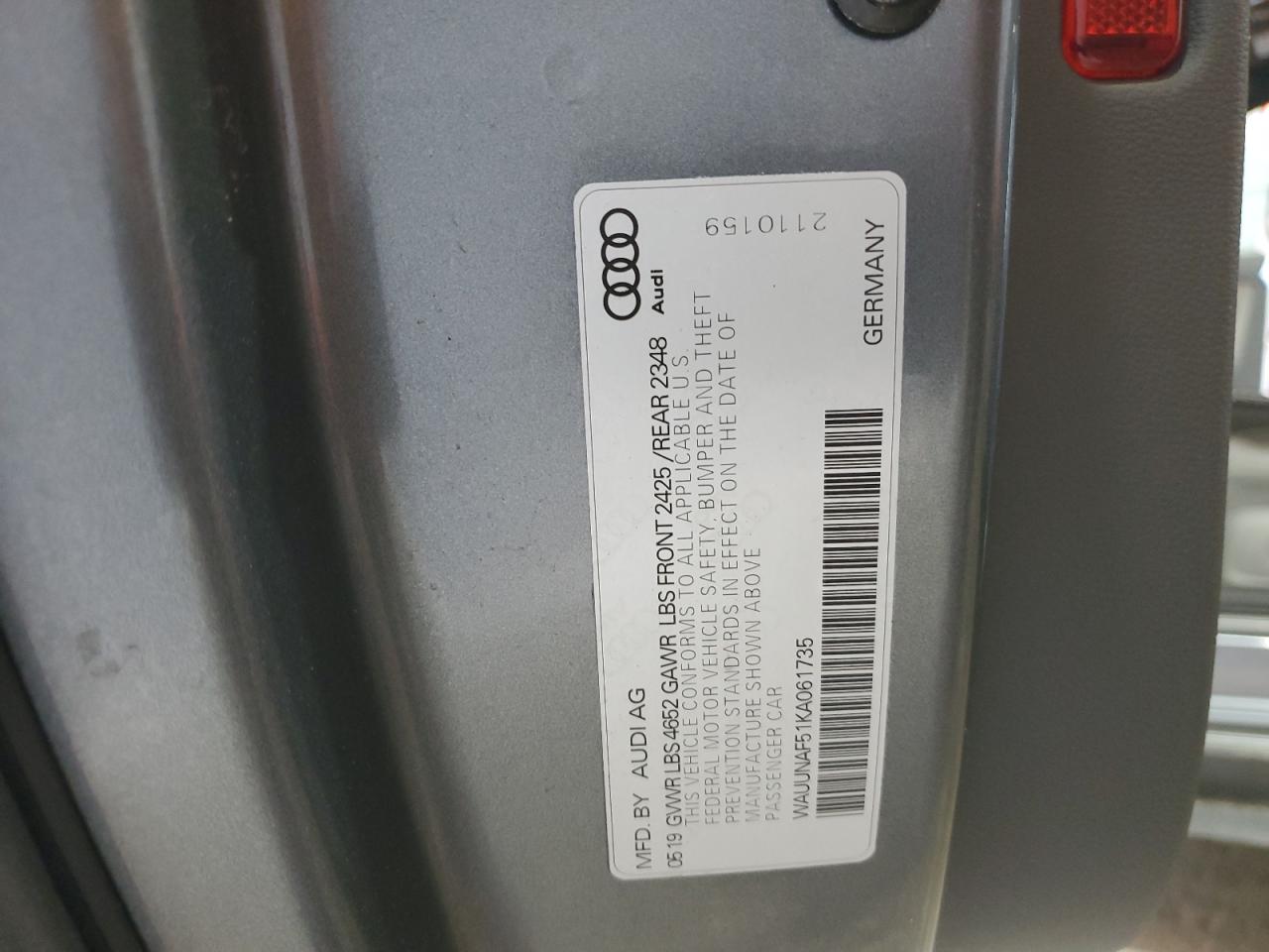 2019 Audi A5 Prestige VIN: WAUUNAF51KA061735 Lot: 59366535