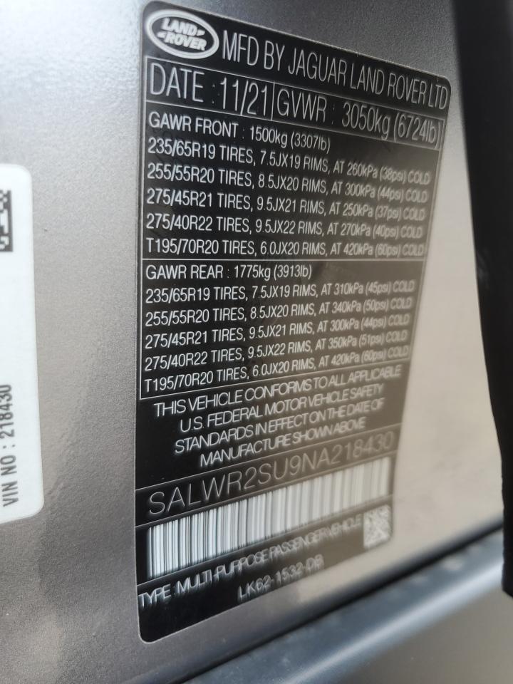 2022 Land Rover Range Rover Sport Hse Silver Edition VIN: SALWR2SU9NA218430 Lot: 60623975