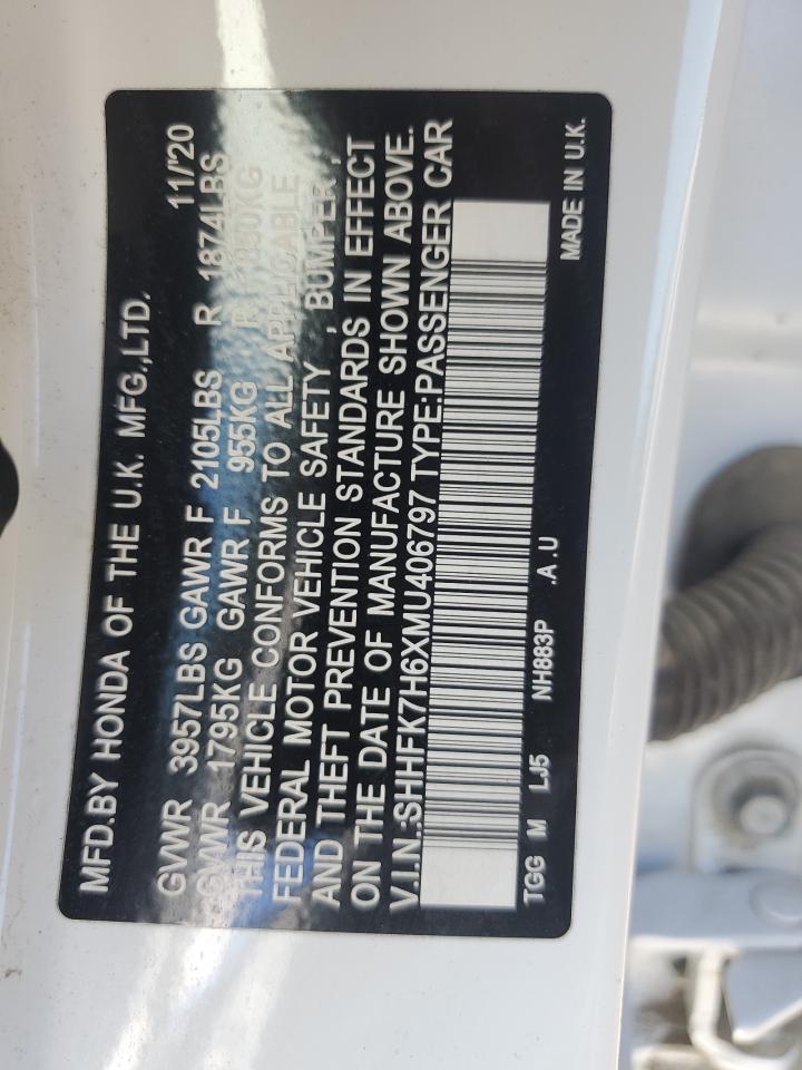 2021 Honda Civic Ex VIN: SHHFK7H6XMU406797 Lot: 62527805