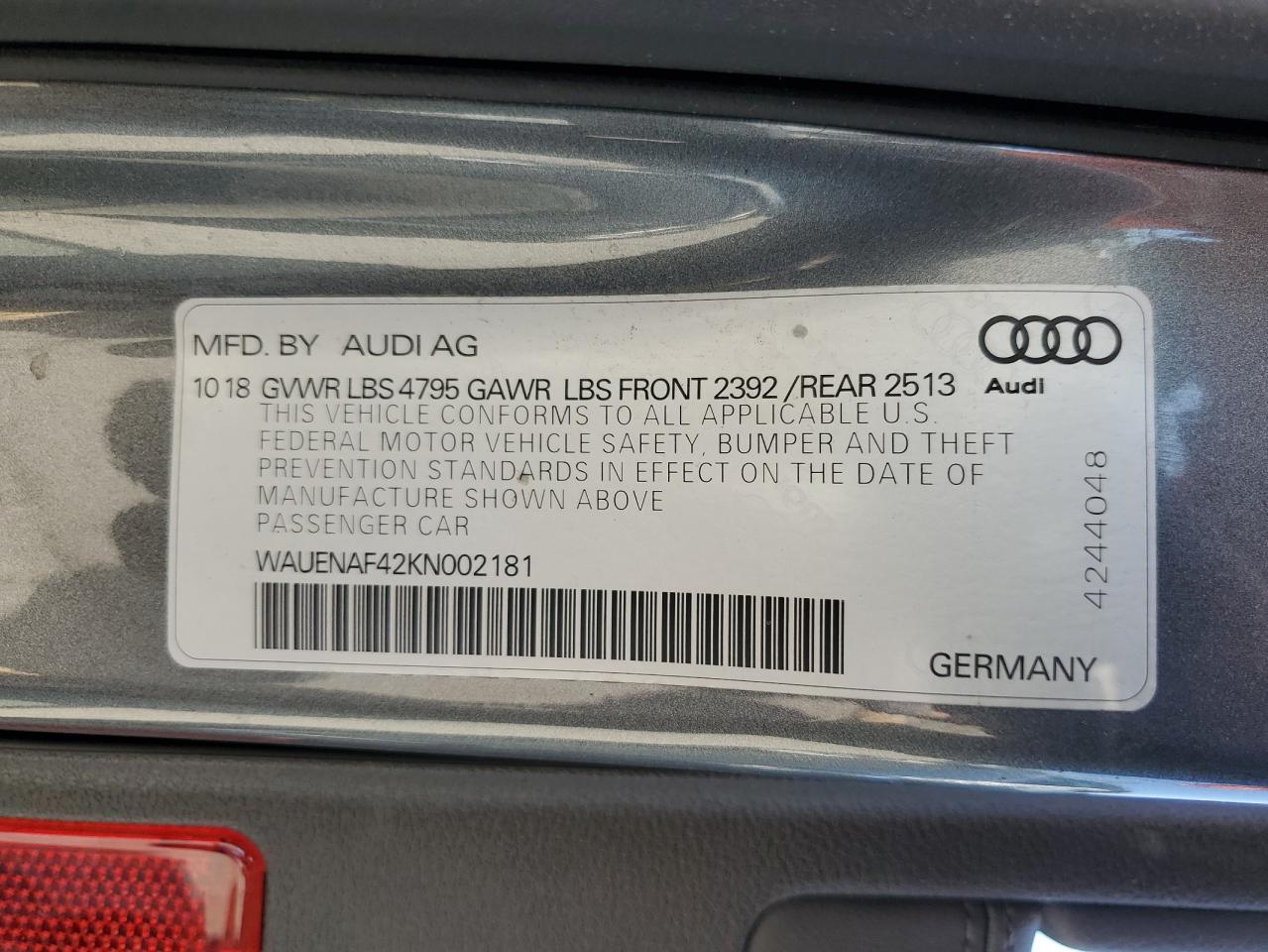 2022 Audi A4 Premium Plus VIN: WAUENAF42KN002181 Lot: 62543745