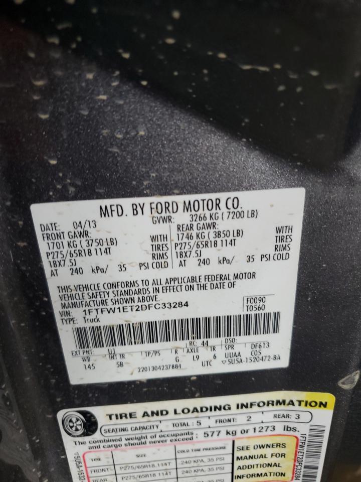 2013 Ford F150 Supercrew VIN: 1FTFW1ET2DFC33284 Lot: 62510515