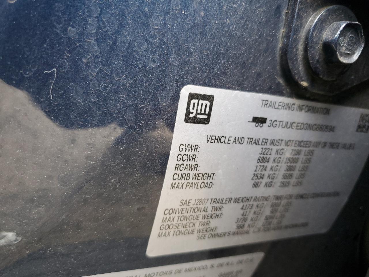 2022 GMC Sierra K1500 Denali VIN: 3GTUUGED3NG660594 Lot: 60871205