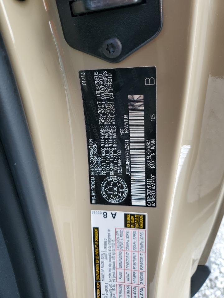 2013 Toyota Fj Cruiser VIN: JTEBU4BF0DK163971 Lot: 60403395