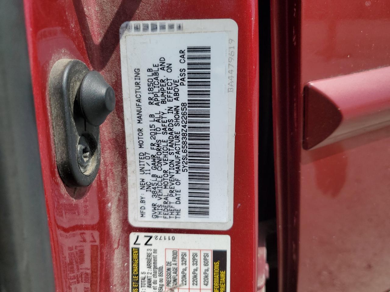 2008 Pontiac Vibe VIN: 5Y2SL65838Z422658 Lot: 62386025