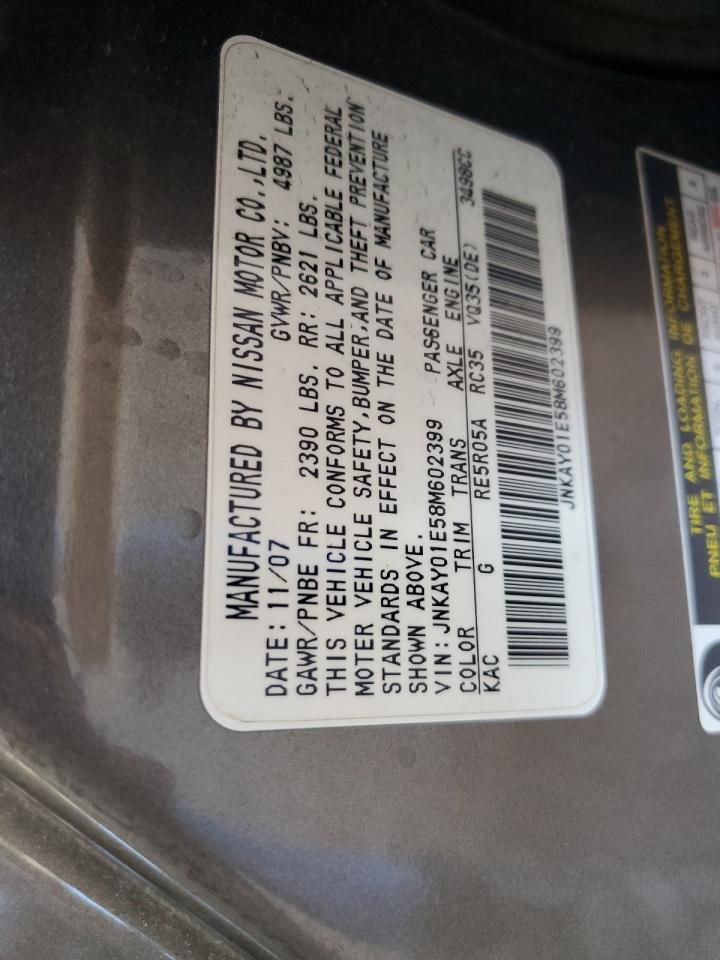 2008 Infiniti M35 Base VIN: JNKAY01E58M602399 Lot: 62782435